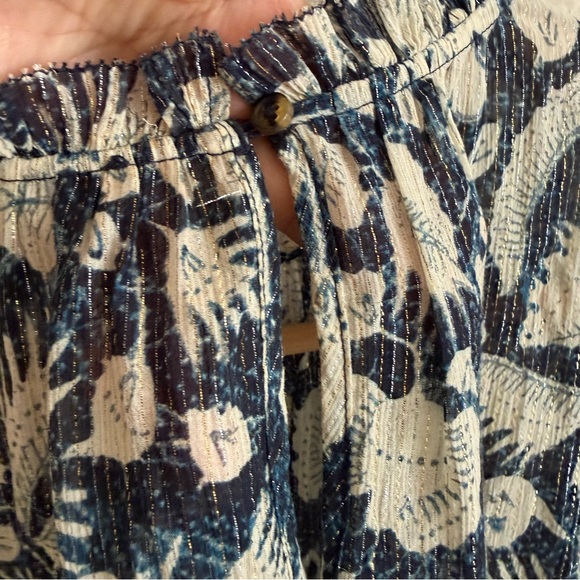 Ulla Johnson Navy and Cream Textured Dress With Metallic Details Size 6 - Picture 9 of 11